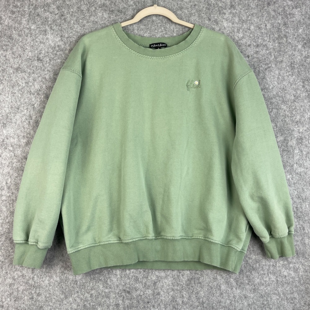 For Love & Lemons‎ Sweatshirt Womens Medium Green Floral Embroidered Oversized